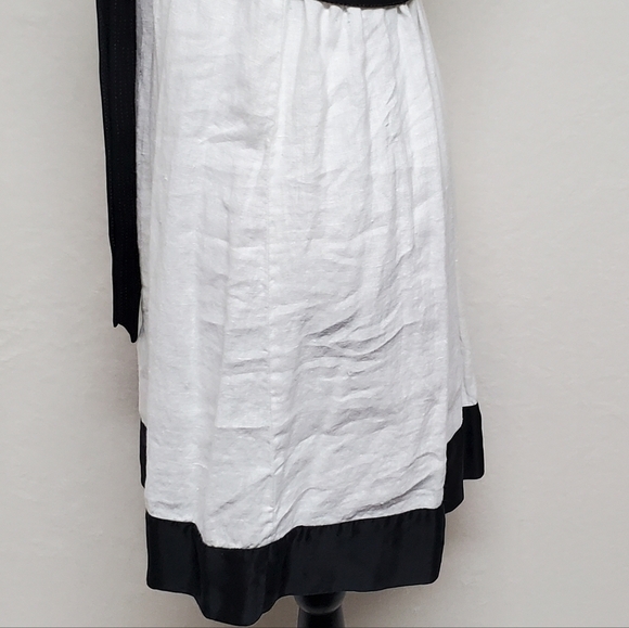 Vintage BEBE Black Silk White Linen Smocked Tie Shoulder Mini Babydoll Dress XS - Picture 10 of 15